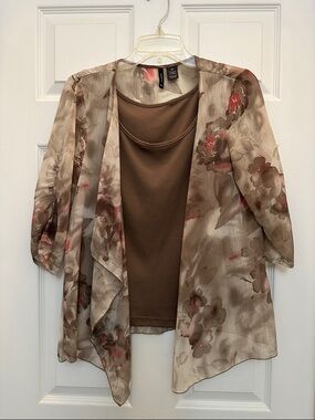 Sheer Floral Open Front shirt